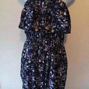 NAVY FLORAL STRAPLESS JUMPSUIT